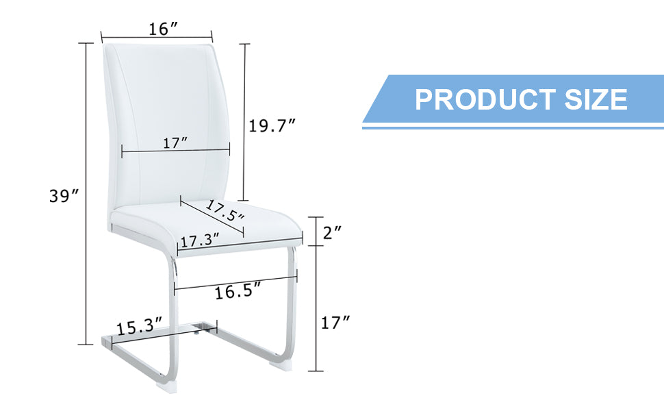 Luxury Simple Arch Chair Set Of 4 White Pu Material High Resilience Dining Chair With Arched Metal Silver Leg. White Silver Metal,Pu