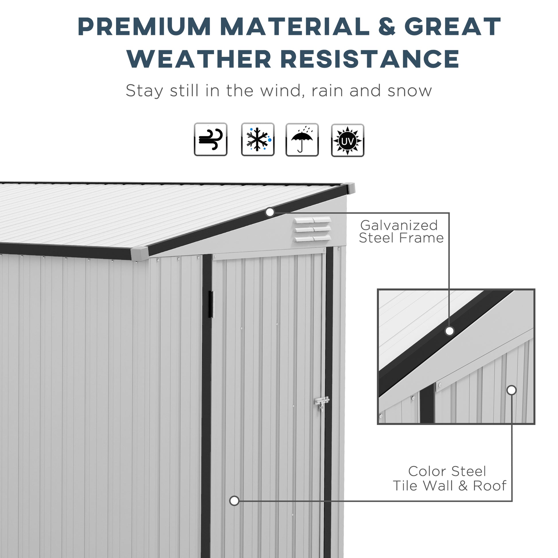 Outsunny 4' X 7.7' Metal Outdoor Storage Shed, Lean To Storage Shed, Garden Tool Storage House With Lockable Door And 2 Air Vents For Backyard, Patio, Lawn, White White Steel