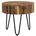 Contemporary 22 In. Round Reclaimed Wood Accent End Table, Iron Hairpin Legs, Living Room Side Table, Brown And Black Black Brown Brown Primary Living Space Contemporary,Industrial Freestanding Round Wood Metal