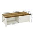 Homcom Farmhouse Coffee Table With Storage And Drawer, Rustic Coffee Table For Living Room, Open Shelf, White White Deep Walnut Particle Board