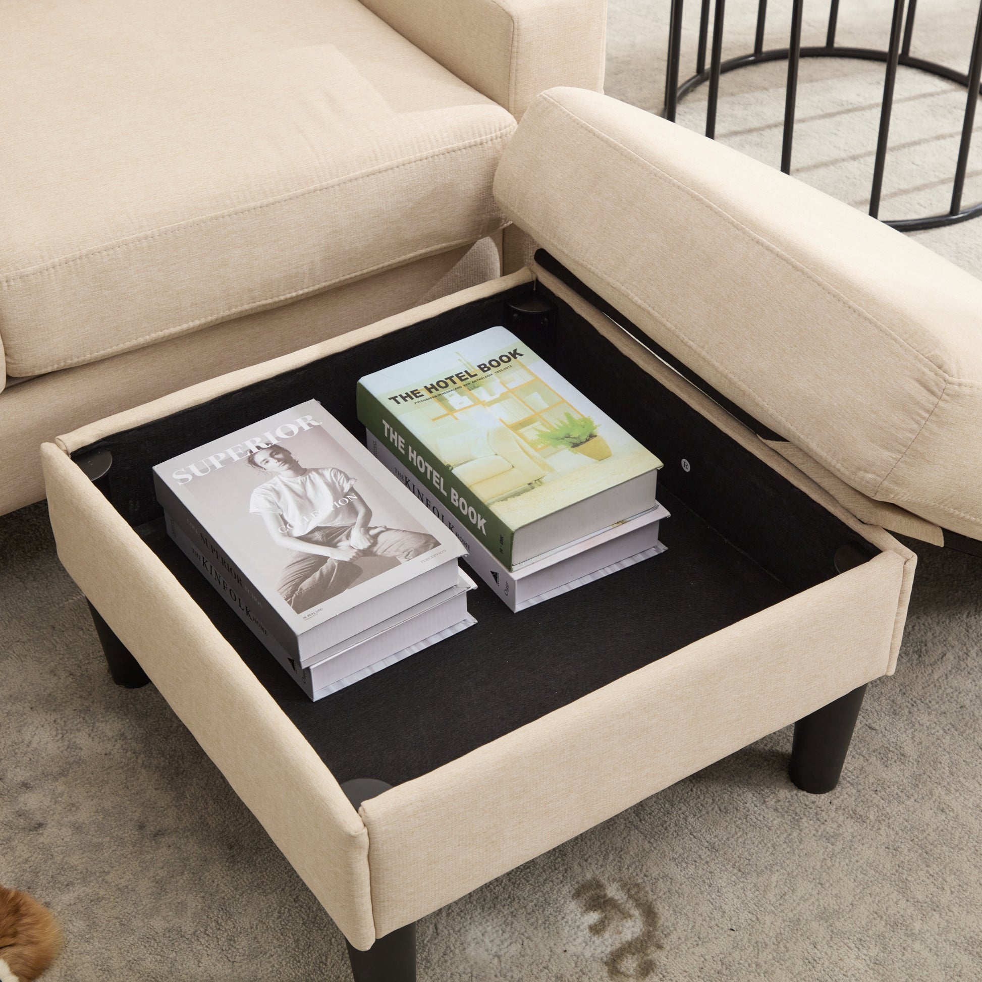 Beige Color Knock Down 3 Seat Combo Sofa With Storage Ottoman For Living Room Apartment Bedroom And Compact Room, Upholstered Sectional Couch, L Shaped Bench With A Footrest, A Individual Sto White Wood Primary Living Space Heavy Duty Pine 3 Seat Beige