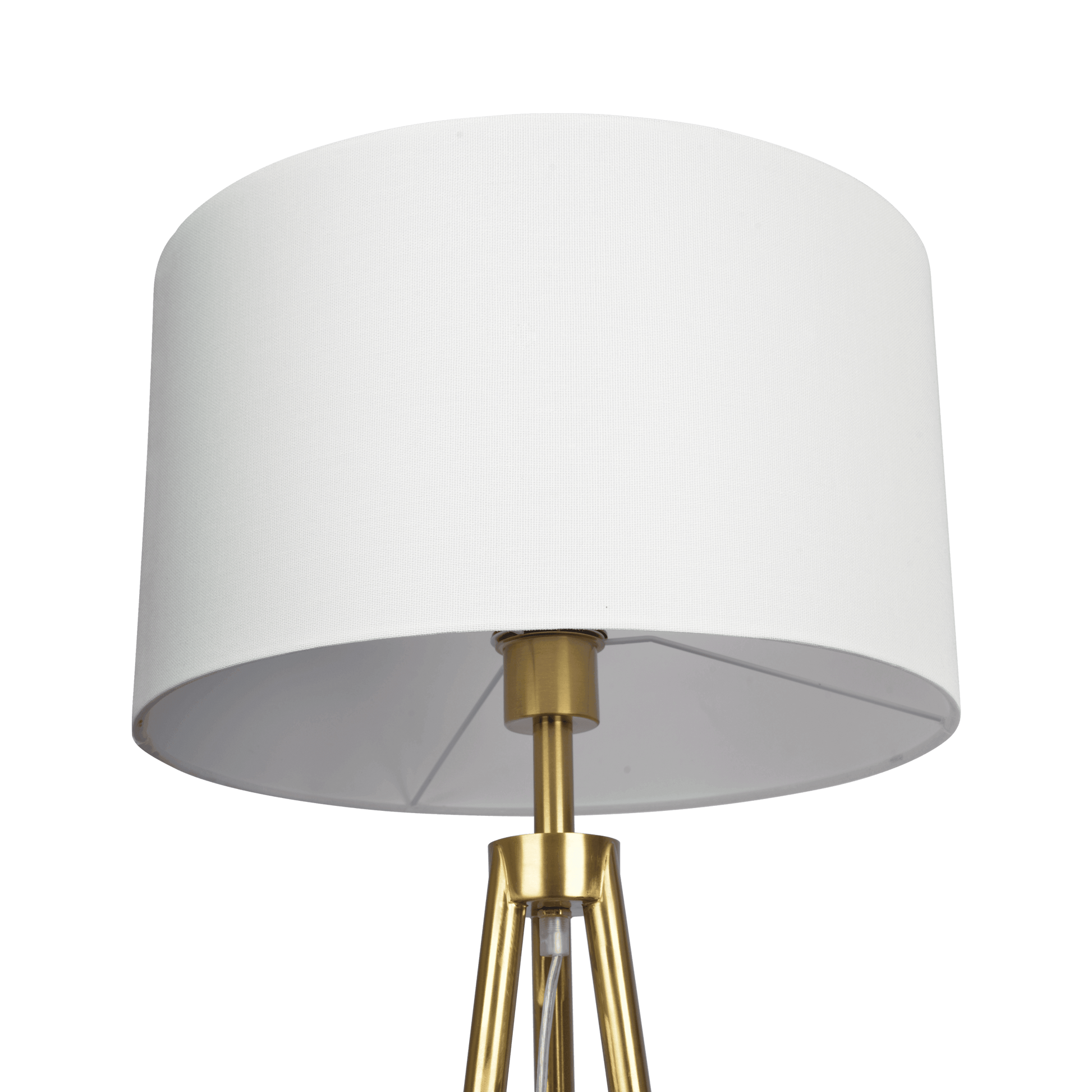 Sway Brassed Gold Floor Lamp With On Off Switch Triple Legs White Fabric Shade Black,Gold,White Table&Floor Lamps Fabric,Metal