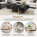 47.2'' X 31.4''Minimalist High Gloss Coffee Table With 2 Drawers, Multi Storage Rectangle Sofa Table With Golden Wood Grain Legs, Modern Center Table For Living Room, Black Black Particle Board Mdf
