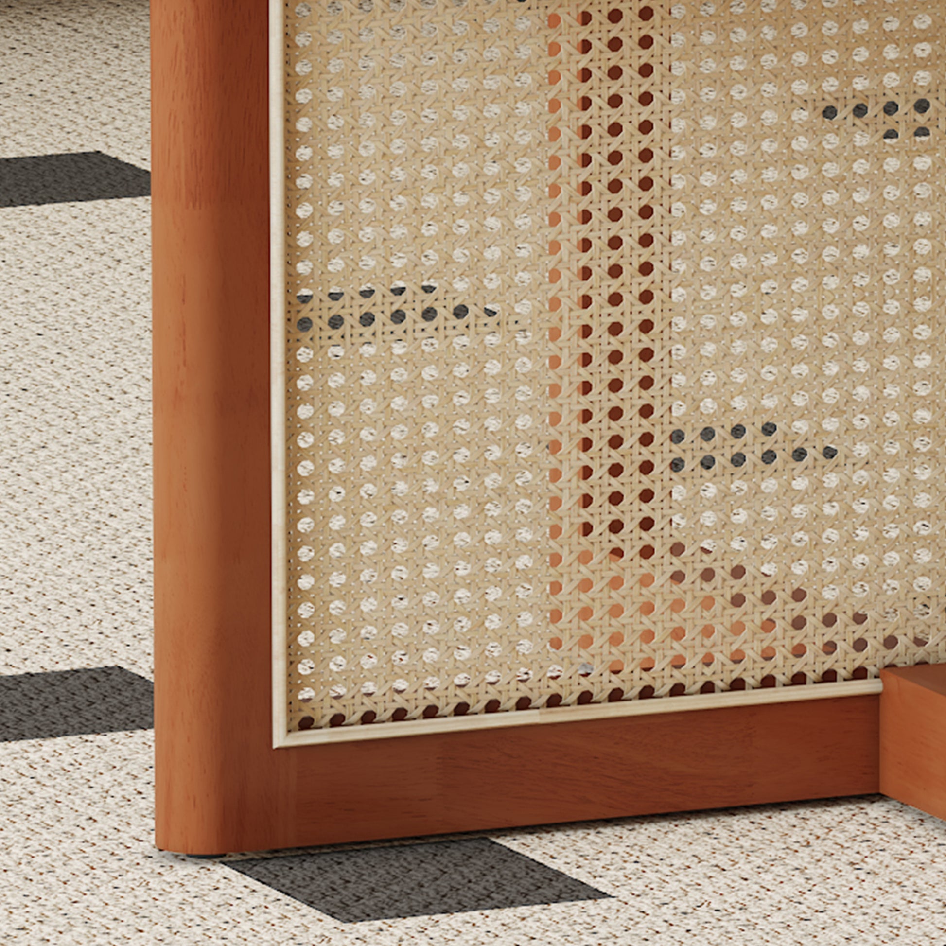 A Natural And Elegant Deep Red Wooden Coffee Table With Artificial Rattan Decorations, Perfect For A Fashionable Living Room And Comfortable Tea Drinking Time Red Wood