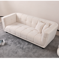 Wks13 Mid Century Modern Style: Simple White Sofa, Small Square Design, Velvet Fabric Texture Smooth, Retro Fashion, Solid Wood Feet, 2 People Design White Retro Broadcloth Pleat 2 Seat