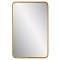 38 Inch Wood Wall Mirror, Metal Frame, Rounded Corners, Gold Gold Wood Metal