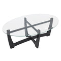 48 Inch Oval Glass Coffee Table, Black Round Coffee Table Center Table With Glass Top, Small Coffee Table For Living Room, Office And Apartment Black Solid Wood Mdf Glass