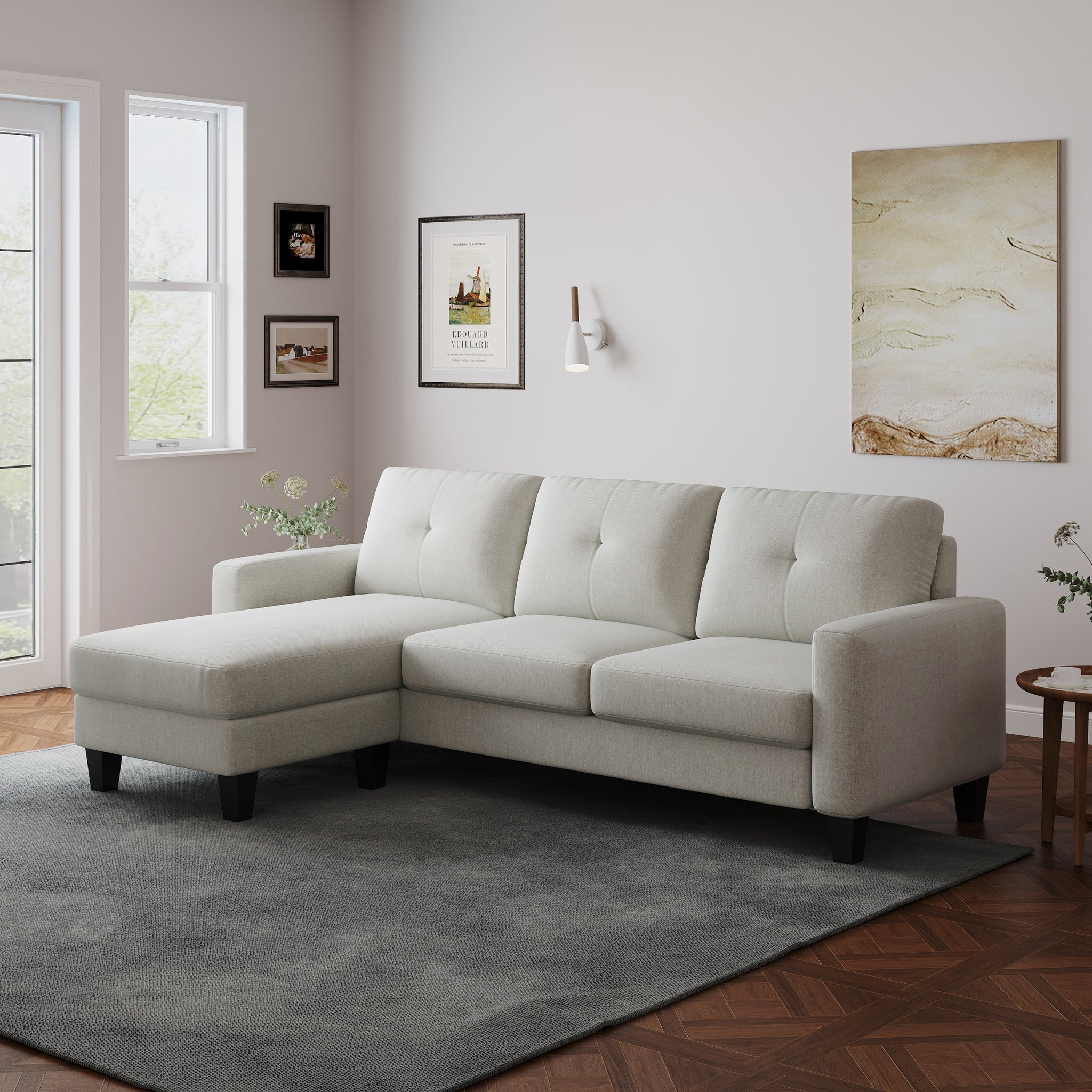 Living Room Furniture With Polyester Fabric L Shape Couch Corner Sofa For Small Space Beige Beige Foam Polyester 3 Seat