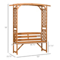 Outsunny Patio Garden Bench Arbor Arch With Pergola And 2 Trellises, 3 Seat Natural Wooden Outdoor Bench For Grape Vines & Climbing Plants, Backyard Decor, Brown Brown Wood