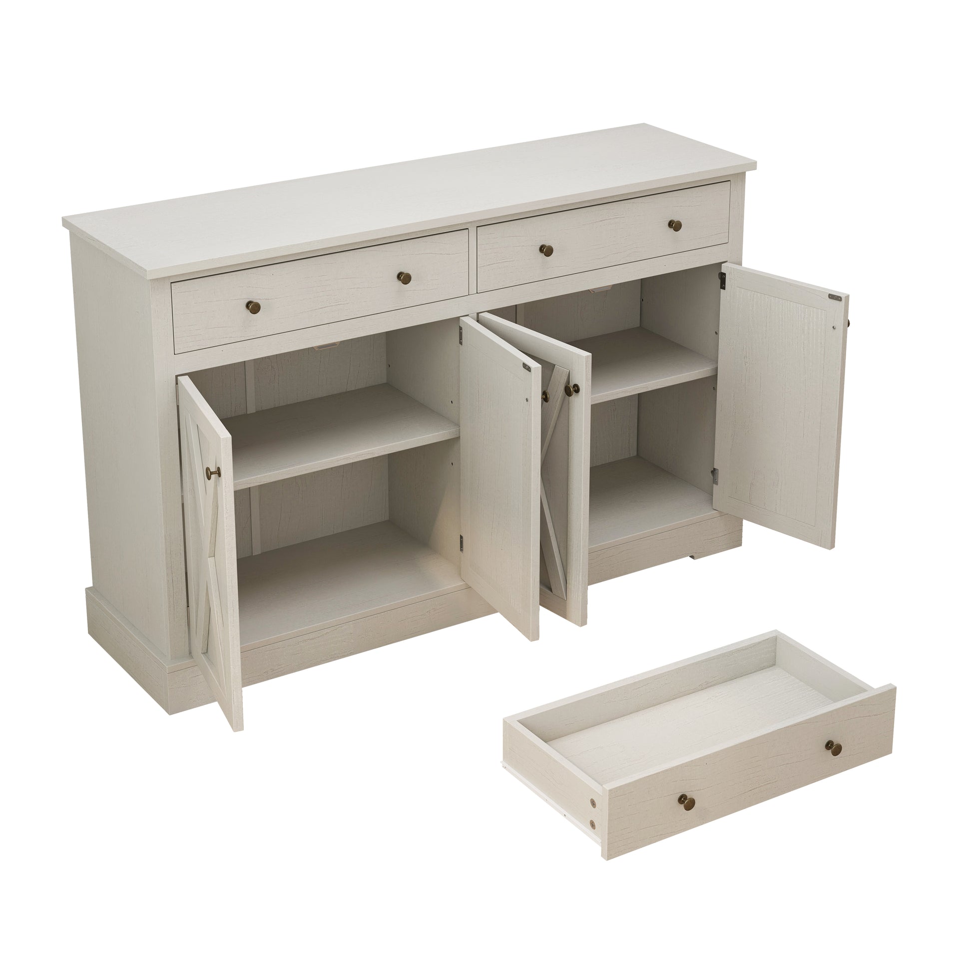 Vintage White Sideboard With Two Drawers And Four Doors For Living Room, Bedroom, And Kitchen, Room Storage Cabinet, Vintage White White Mdf