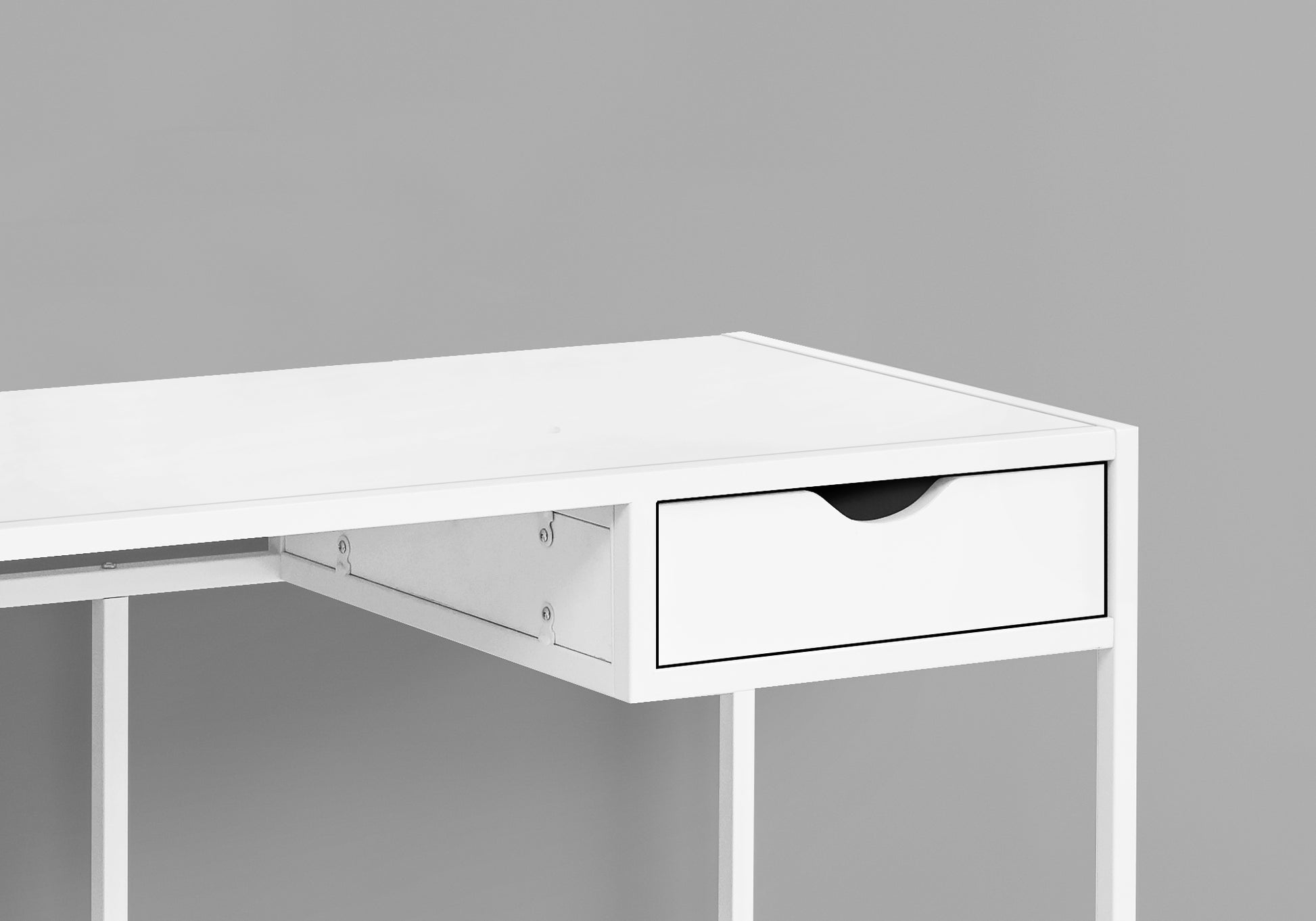 Computer Desk, Home Office, Laptop, Storage Drawer, 42"L, Work, White Laminate, White Metal, Contemporary, Modern White Mdf