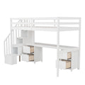 Twin Size Loft Bed Frame With Built In Desk And Double Storage Drawers,White Twin White Solid Wood Mdf