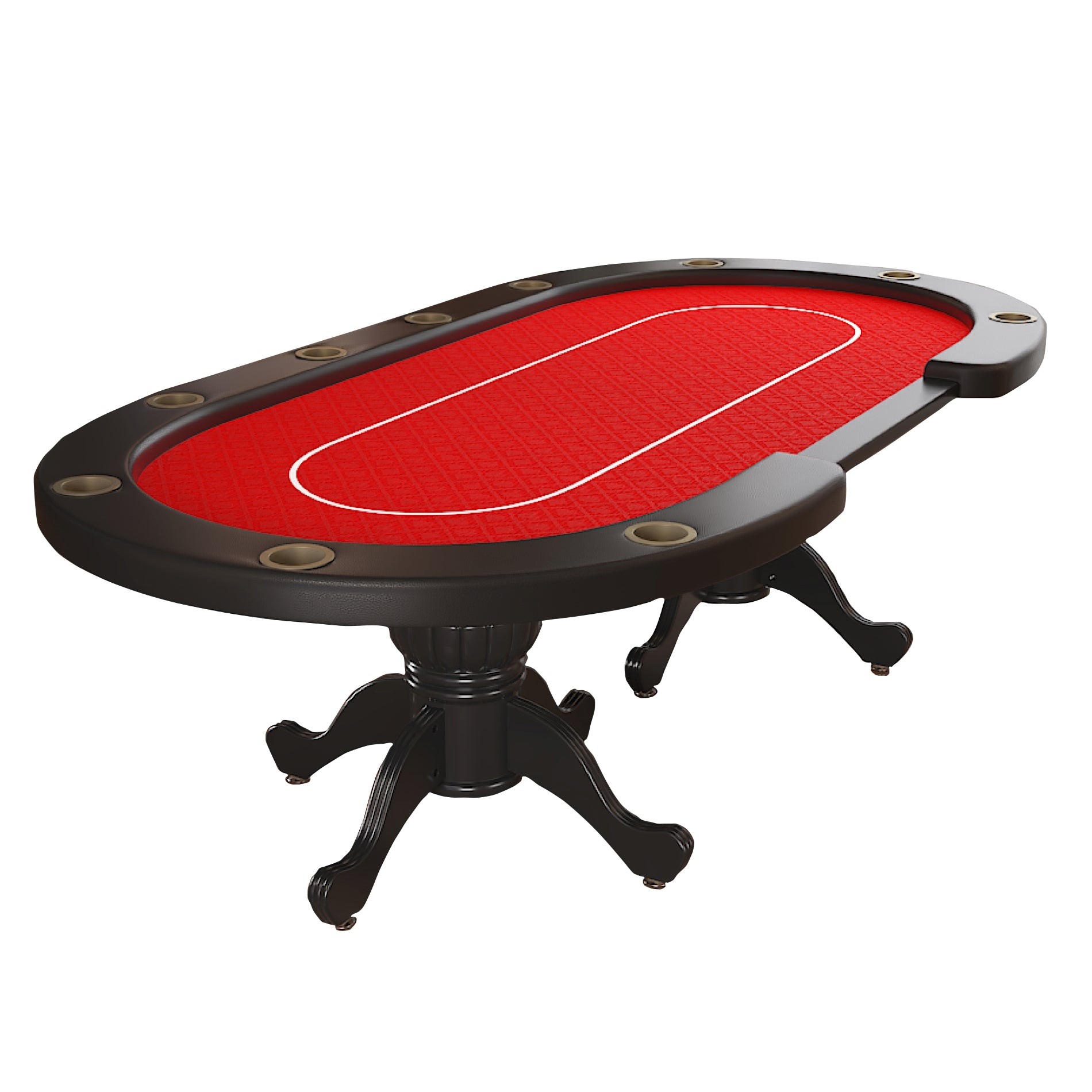 96" Oval Aura Poker Table For 10 Players Texas Holdem Poker Card With Bet Line Felt Surface Jumbo Cup Holders Red Red Primary Living Space Modern Wood