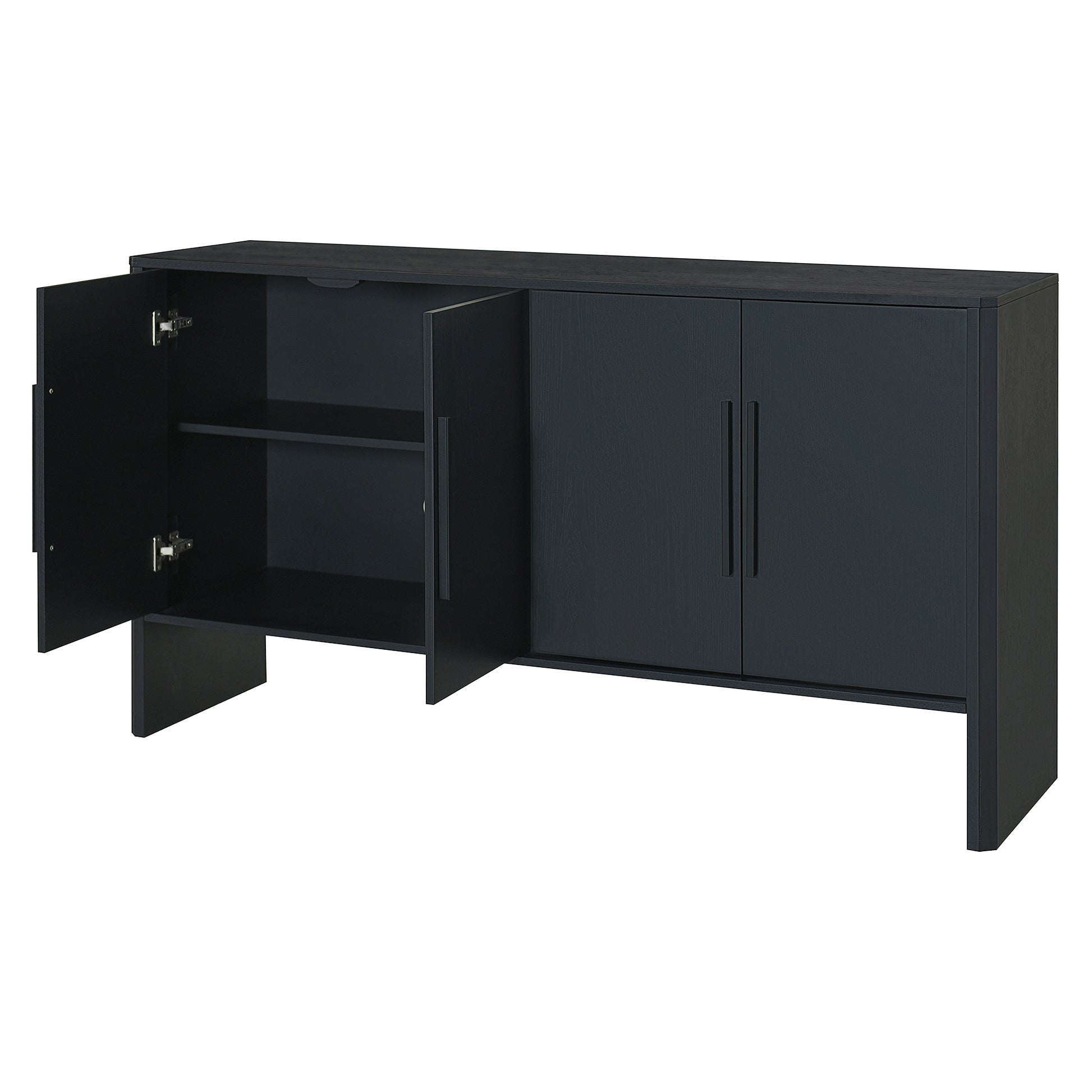 4 Door Large Storage Retro Sideboard With Adjustable Shelves And Long Handles For Kitchen, Dining Room And Living Room Black Black Mdf