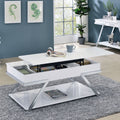 Contemporary Style White 1Pc Coffee Table Lift Top Design High Gloss Finish Chrome Frame Living Room Furniture White Primary Living Space Antique,Classic,Contemporary,Modern,Transitional Drawers Rectangular Coffee & End Tables Steel