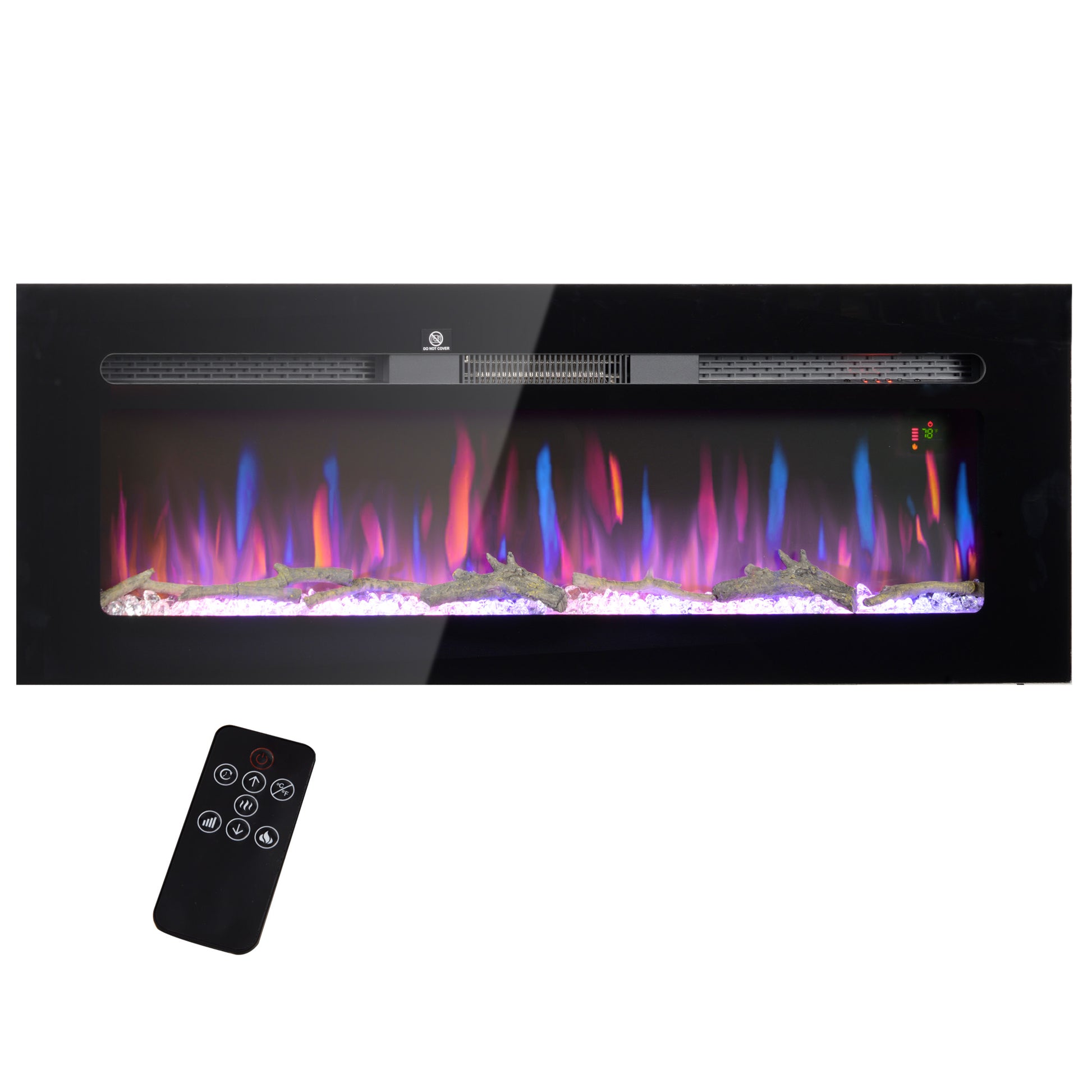Homcom 50" Electric Fireplace Recessed And Wall Mounted With Remote Control, 1500W Fireplace Heater With 8H Timer, Adjustable Flame Color And Brightness, Log And Crystal Black Steel