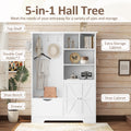 Multi Functional Hall Tree With Storage Shelves Drawers And Cabinet, Elegant Hallway Shoe Cabinet With Bench, Modern Coat Rack With Hooks For Hallway Entryways, White Soft White Particle Board Mdf