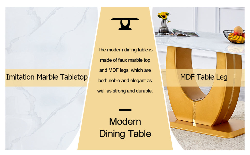 Table And Chair Set, Modern Minimalism And Luxurious White Rectangular Pattern Dining Table. Soft And Comfortable Dining Chairs For Dining Rooms, Living Rooms, Terraces And Kitchens. White Seats 8 Mdf Glass