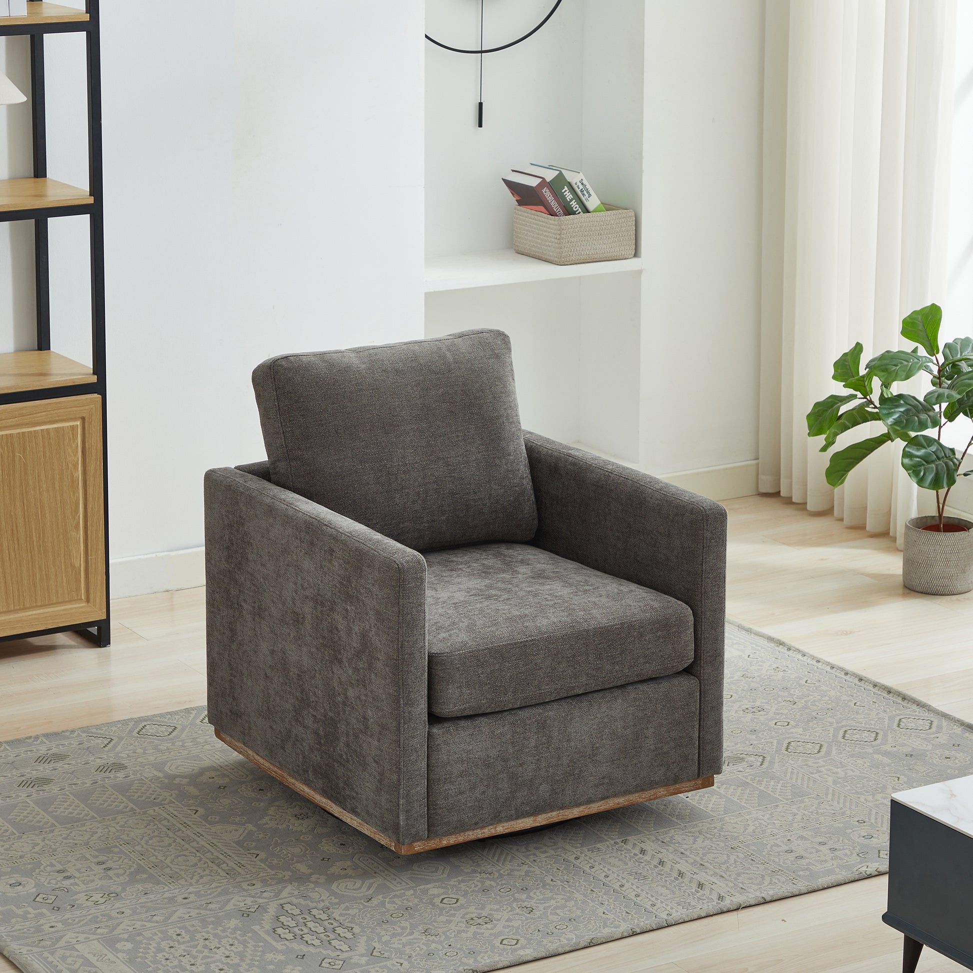 30.7"W Square Upholstered Swivel Accent Chair And Comfy Accent Single Sofa Chair, 360 Degree Club Chair, Lounge Armchair For Living Room Bedroom Apartment Nursery. Charcoal Charcoal Chenille