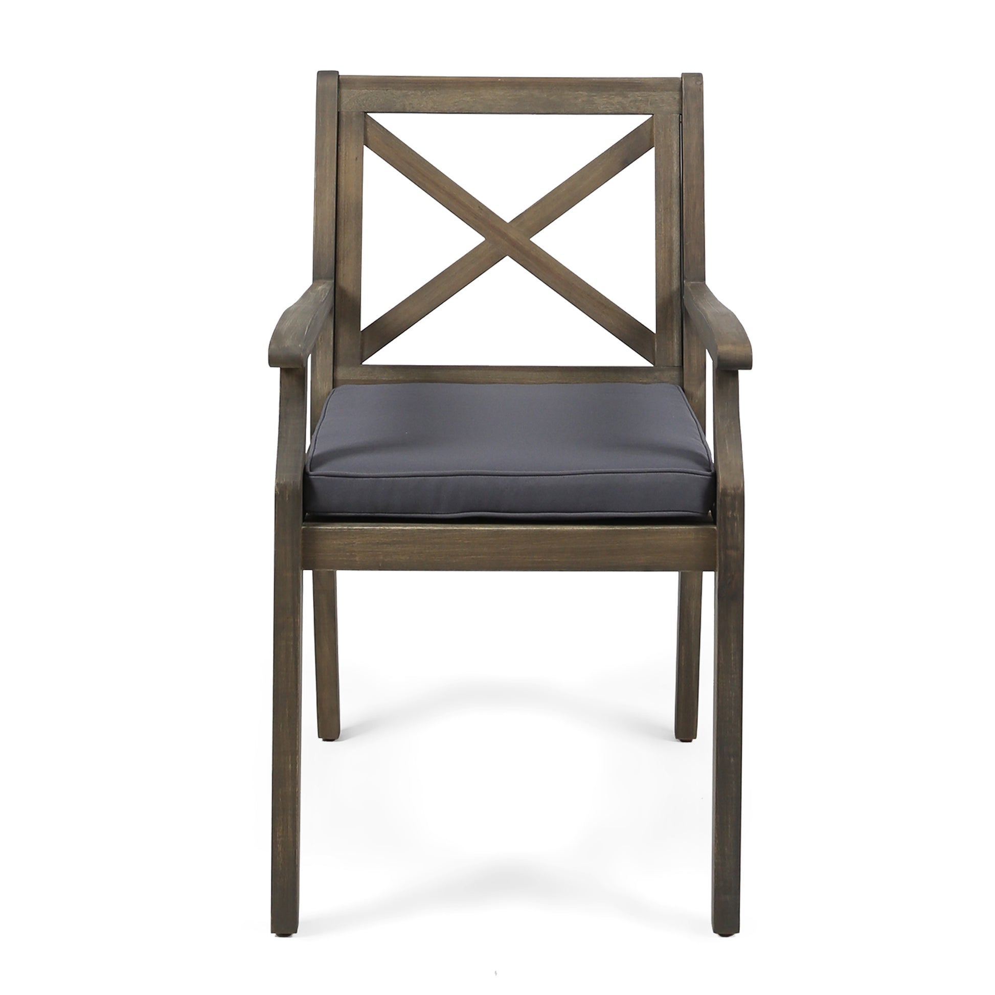 Perla Dining Chair,2Pcs With 2 Cushions Dark Grey Acacia Wood