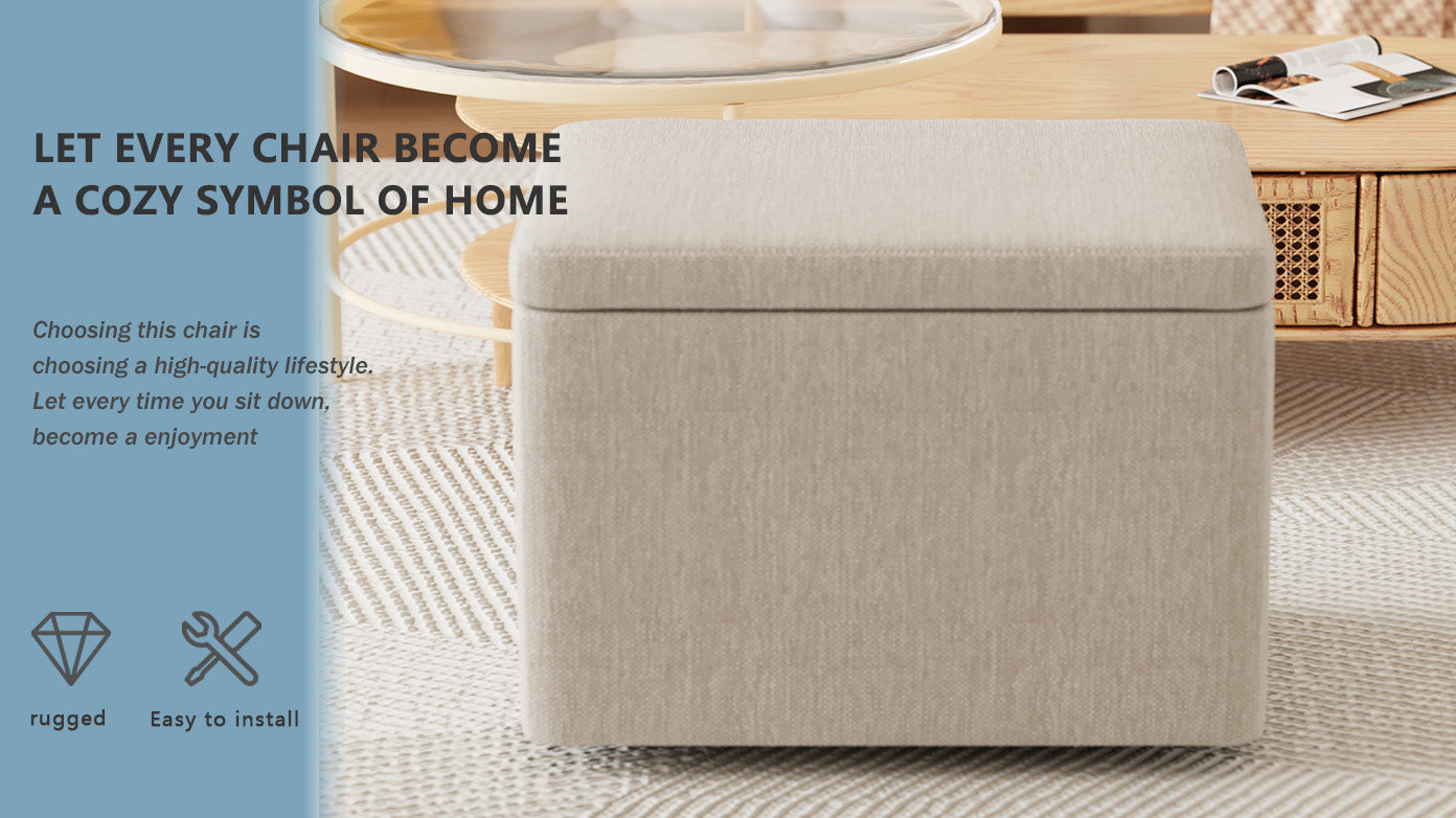 Two Piece Set Of Wheeled Dining Chairs, Modern Rolling Dining Chairs, Footstools With Wheels, Suitable For Bedrooms, Reading Rooms, Living Rooms, Beige Linen Chairs Beige Foam Linen