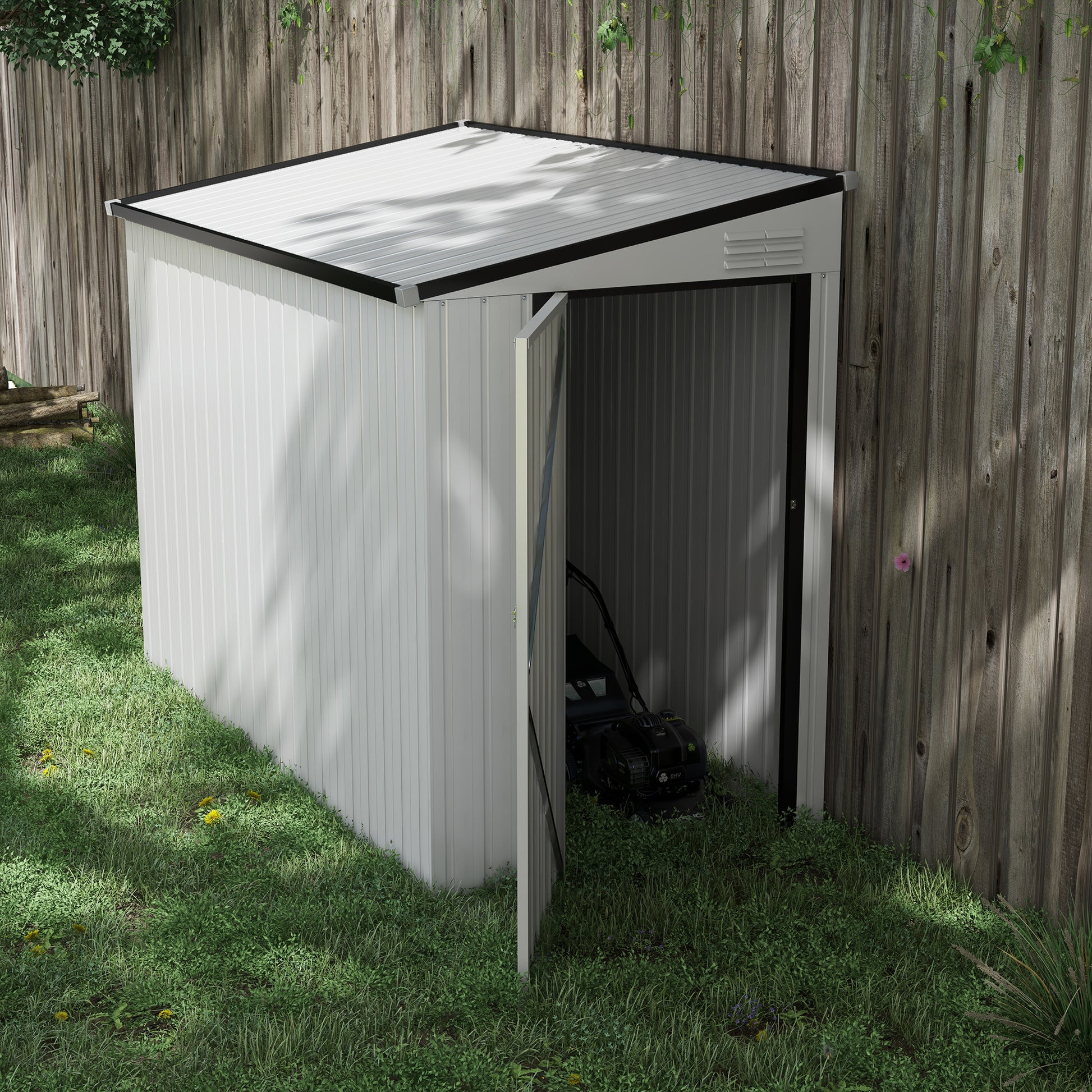 Outsunny 4' X 7.7' Metal Outdoor Storage Shed, Lean To Storage Shed, Garden Tool Storage House With Lockable Door And 2 Air Vents For Backyard, Patio, Lawn, White White Steel