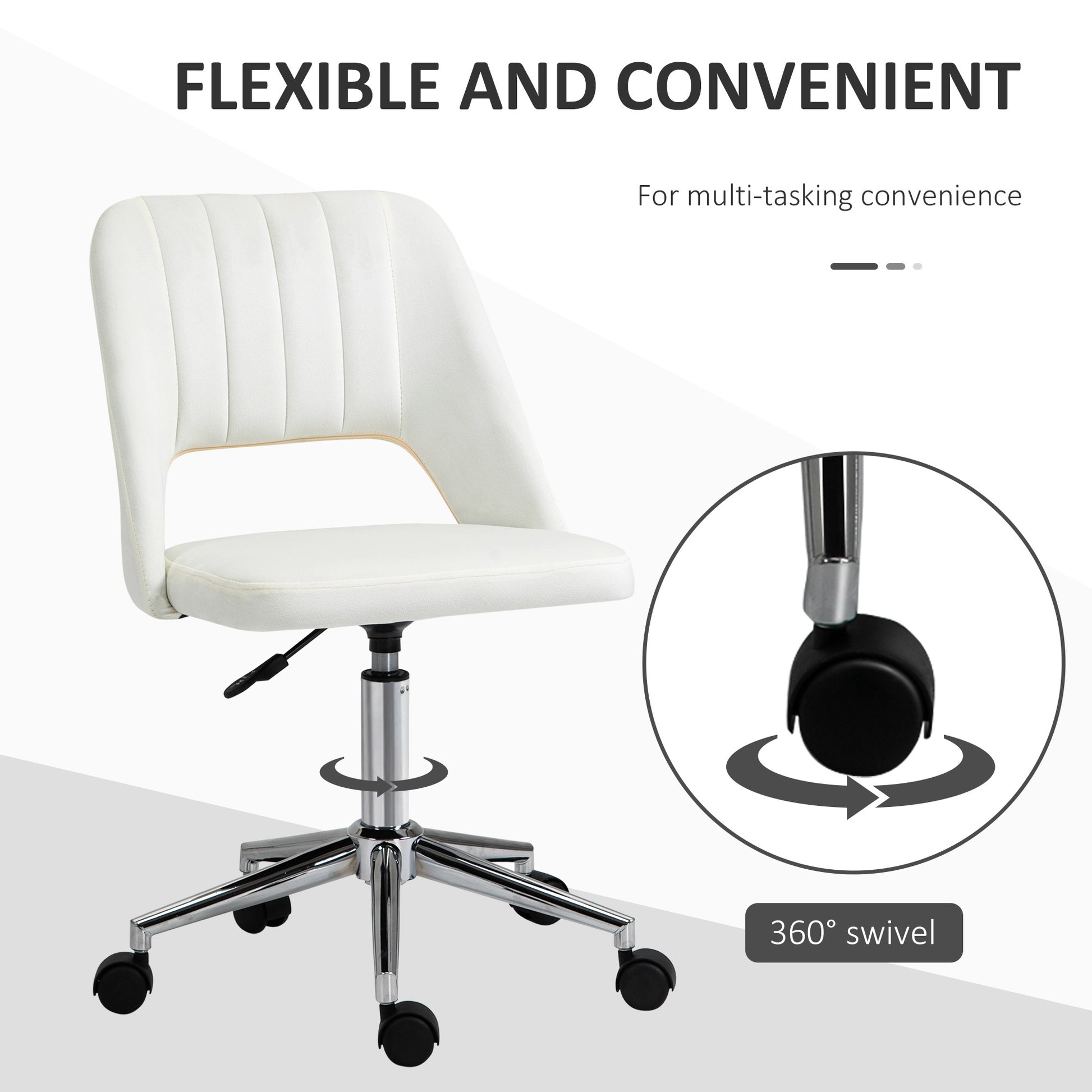 Vinsetto Modern Mid Back Office Chair With Velvet Fabric, Swivel Computer Armless Desk Chair With Hollow Back Design For Home Office, Cream White Cream White Polyester