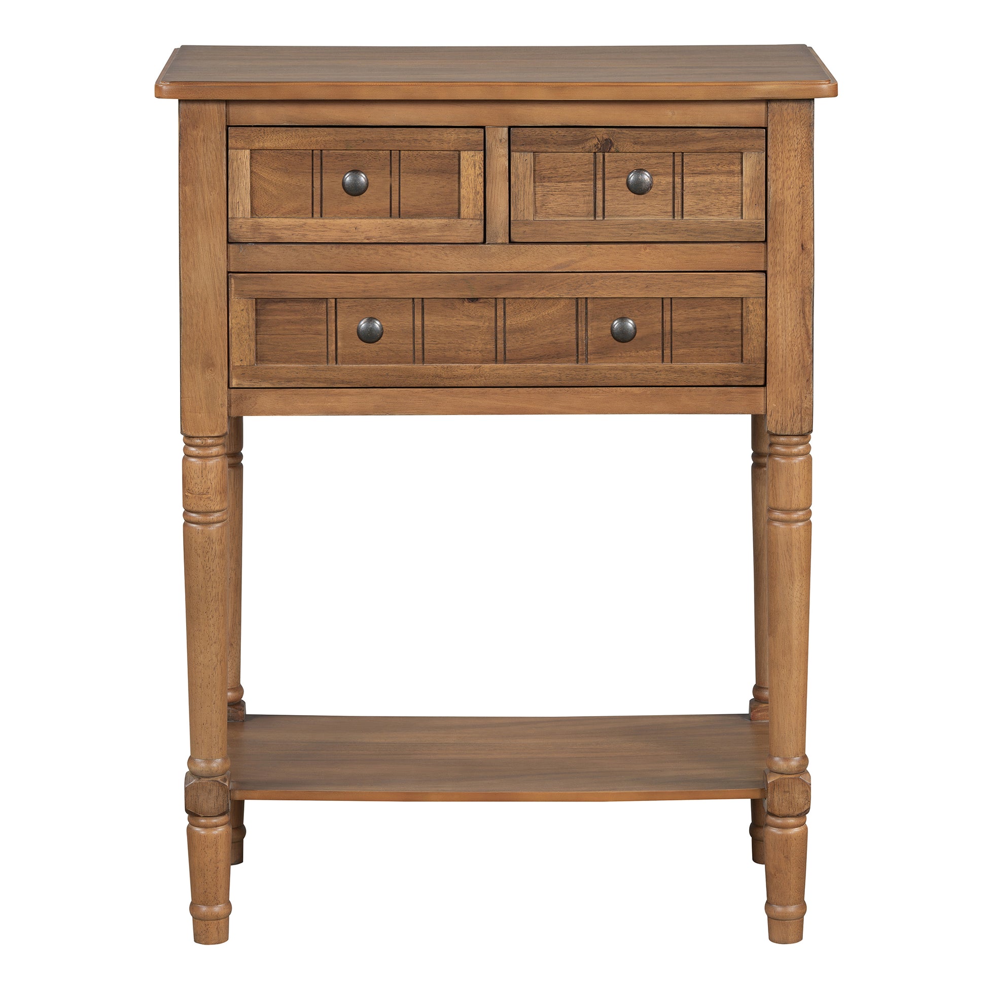 Narrow Console Table, Slim Sofa Table With Three Storage Drawers And Bottom Shelf Natural Natural Solid Wood Mdf