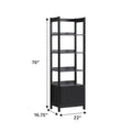 Transitional Narrow Bookshelf With Drawer On Bottom Black Black Mdf Mdf