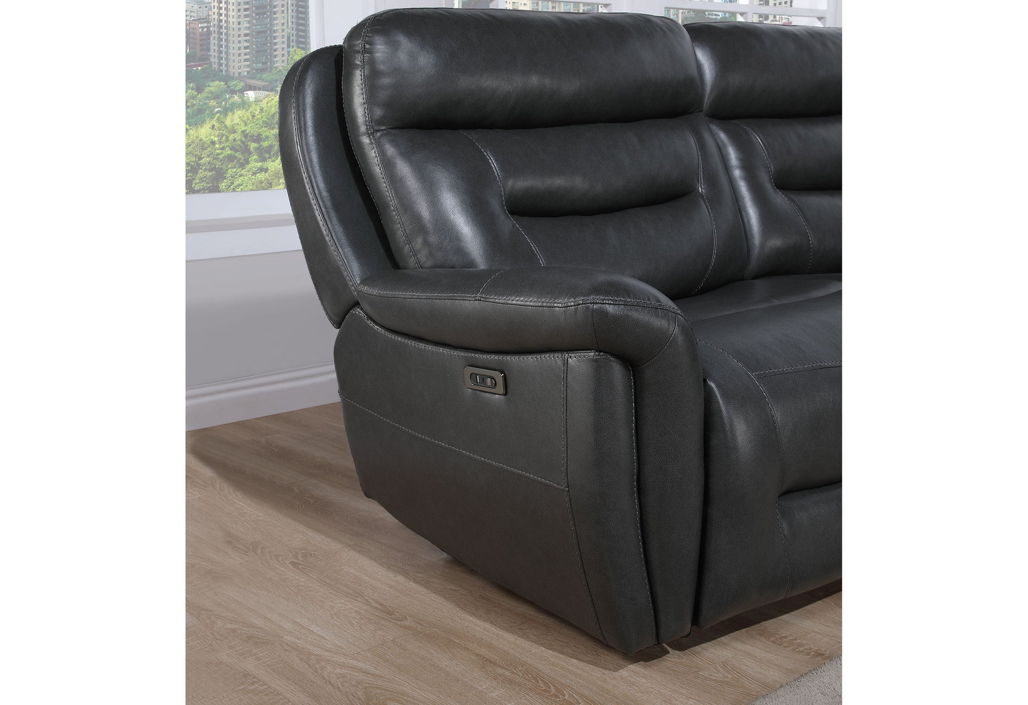 Starch Blanche Charcoal Sectional Dark Grey Pu 5 Seat