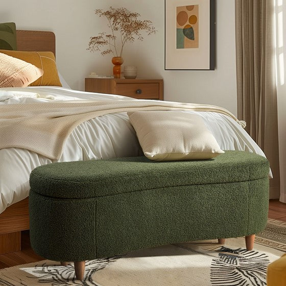 Boucle Flip Top Storage Bench Green See Below Green Wood