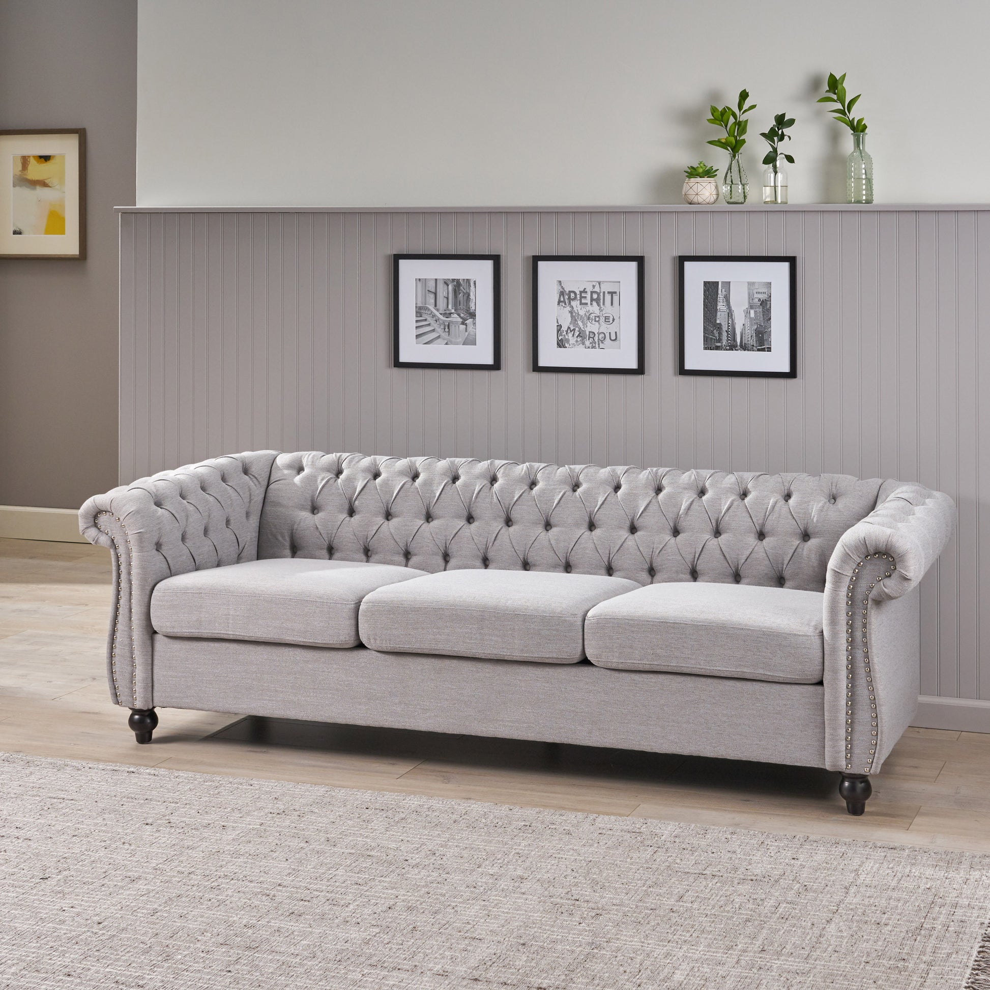 Sofa 3 Seater Grey Fabric