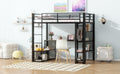 Full Size Metal Loft Bed With Storage Iron Mesh And Mdf Shelves And Open Wardrobe,Black Black Metal