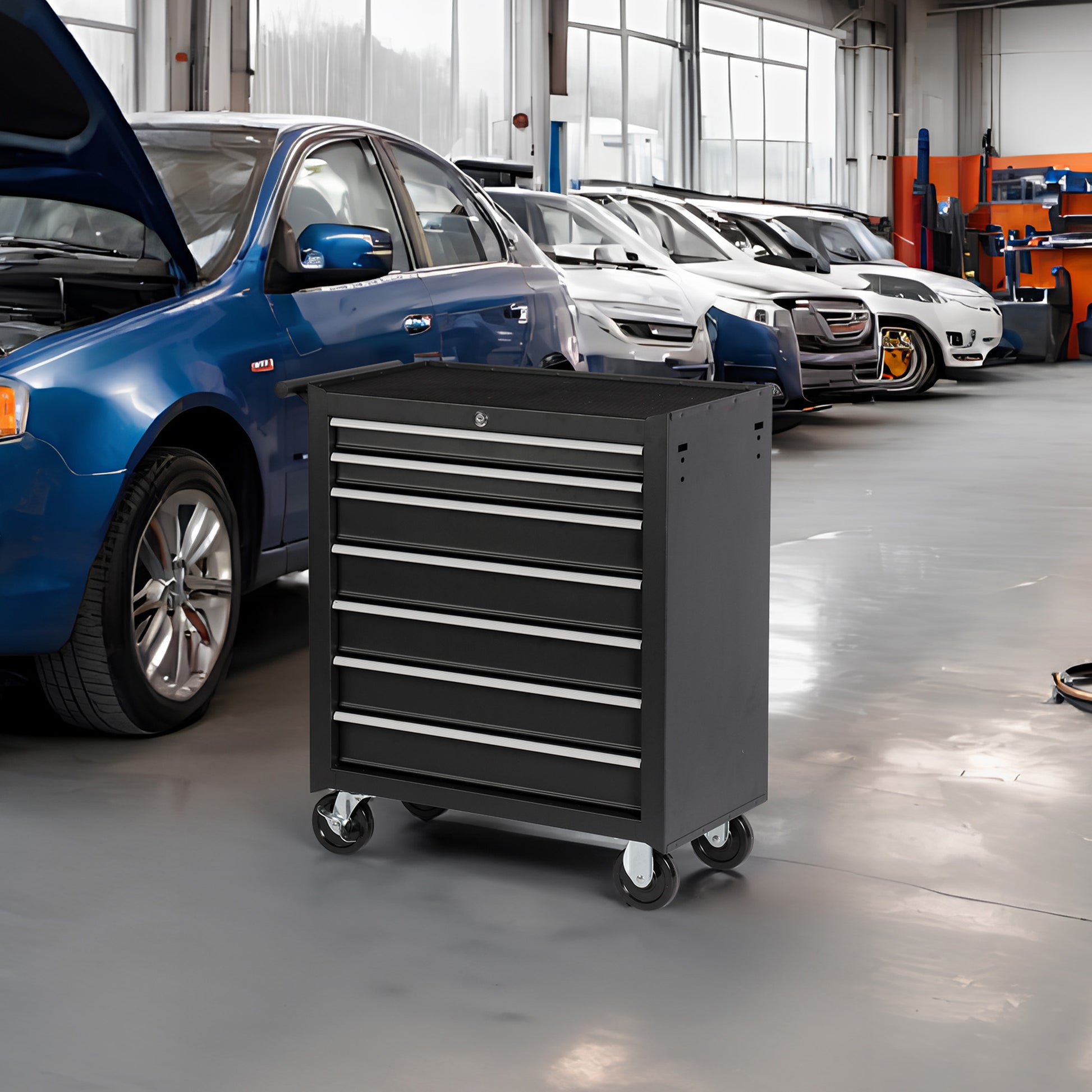 Rolling Tool Chest With 7 Drawer Tool Box With Wheels Multifunctional Tool Cart Mechanic Tool Storage Cabinet For Garage, Warehouse, Workshop, Repair Shop Black Steel