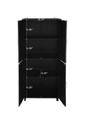 4 Door Cabinet, With 4 Adjustable Inner Shelves, Storage Cabinet Black Mdf