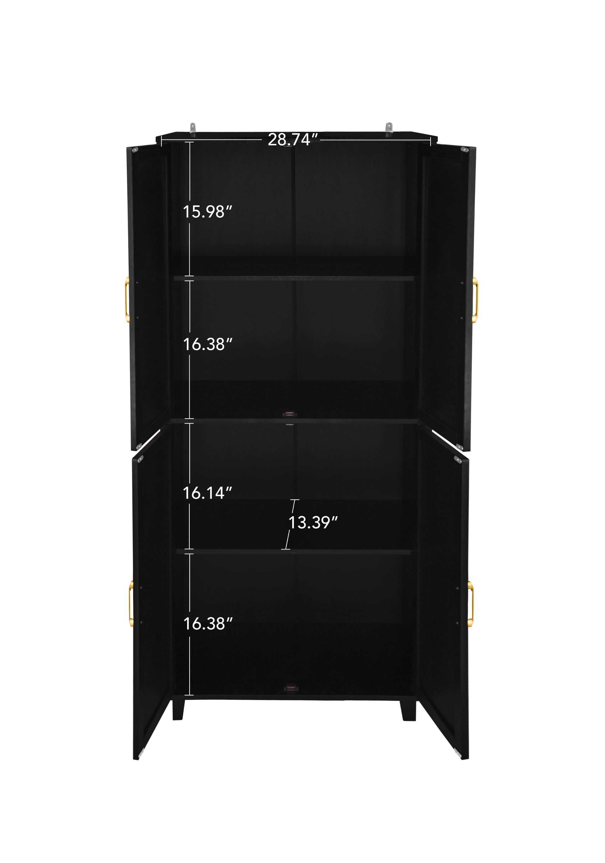 4 Door Cabinet, With 4 Adjustable Inner Shelves, Storage Cabinet Black Mdf