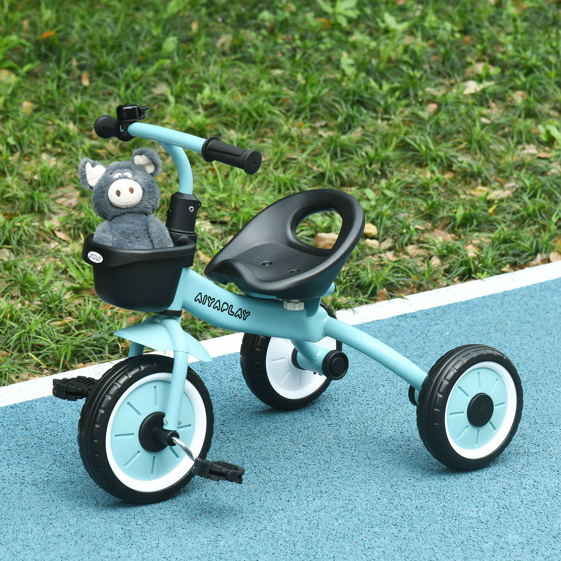 Qaba Kids Tricycle For Toddlers Age 2 5 With Adjustable Seat, Toddler Bike For Children With Basket, Bell, Handlebar Grips, Blue Blue Metal