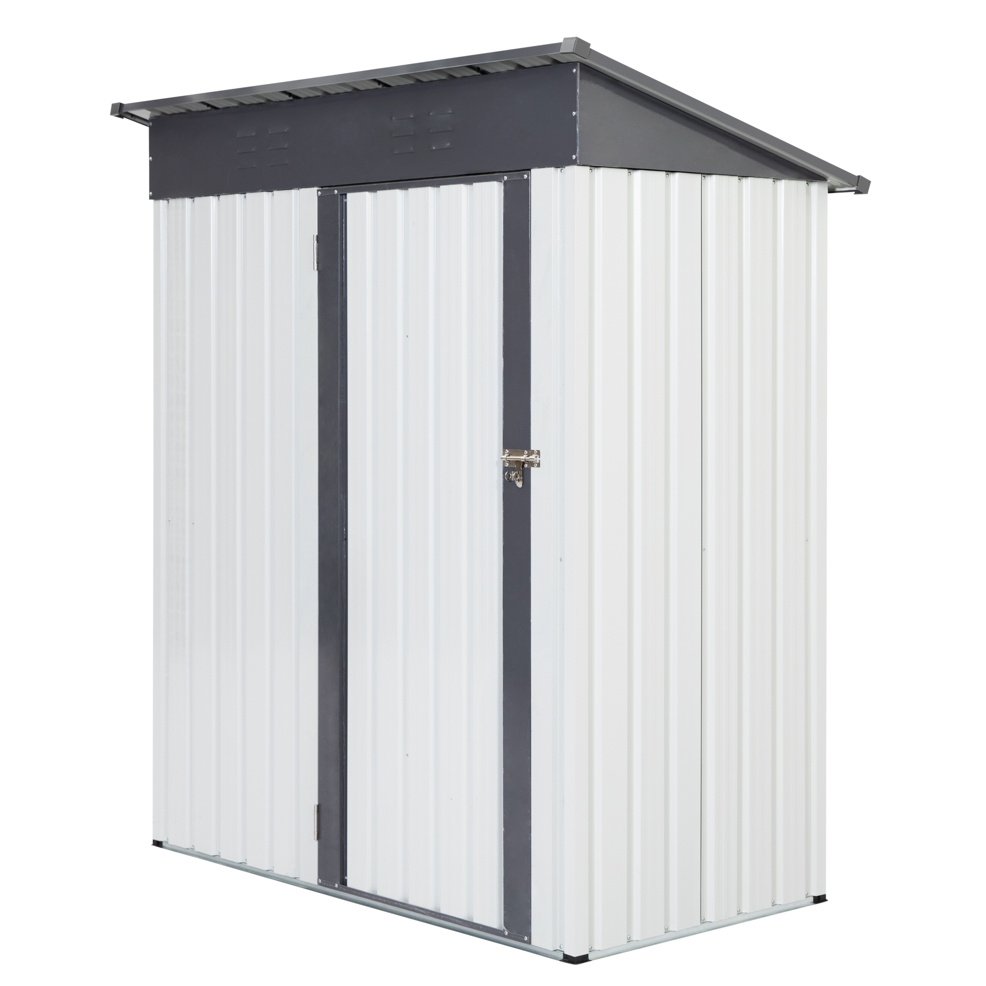 Xwt016 Garden Metal Storage Lifter Shed Gray White 5X3X6Ft Outdoor Storing Tools Rainproof Hinge Door Version Grey Metal