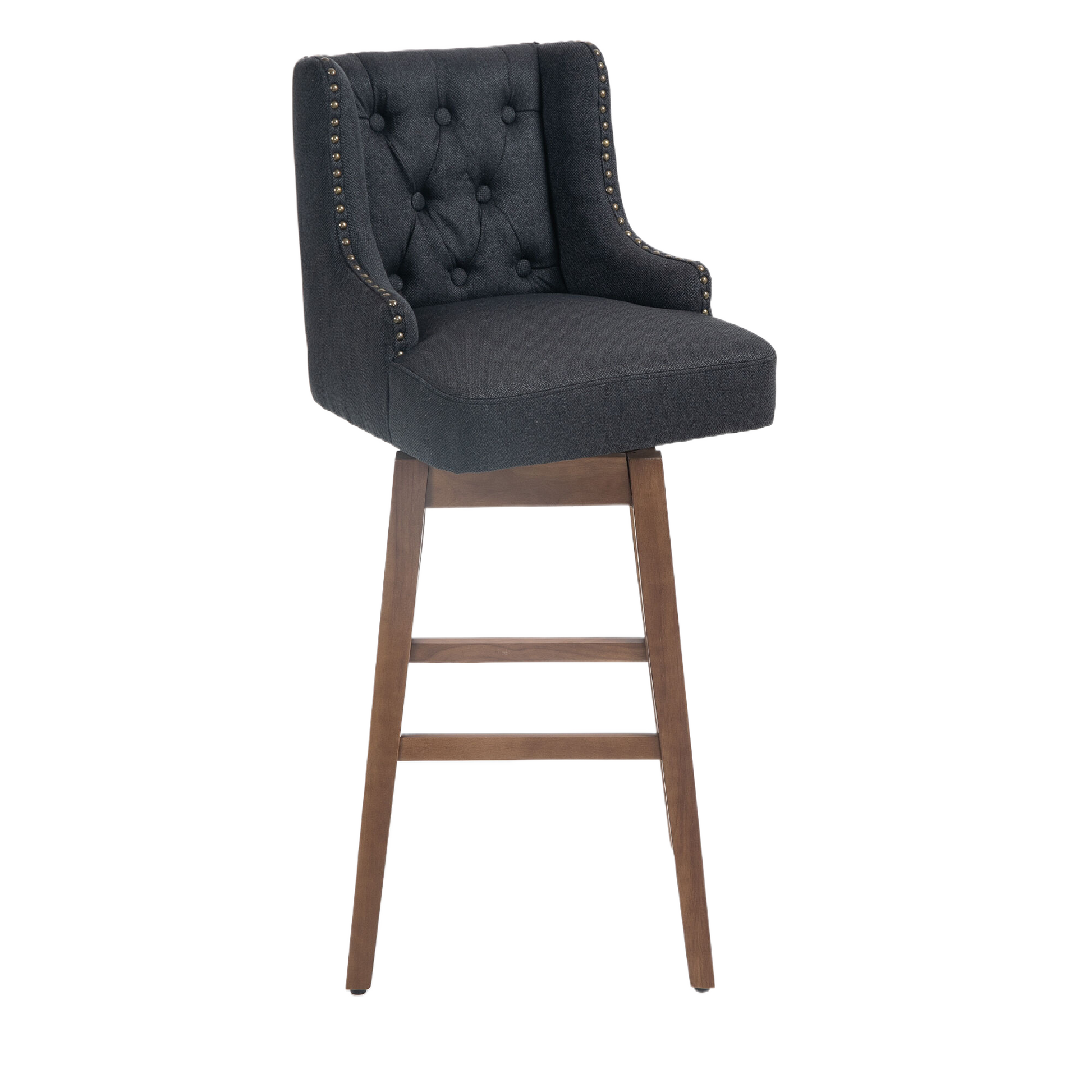 Coolmore Bar Stools Set Of 2 Counter Height Chairs With Footrest For Kitchen, Dining Room And 360 Degree Solid Wood Legs Swivel Bar Stools Set Of 2 Black Linen Black Foam Linen