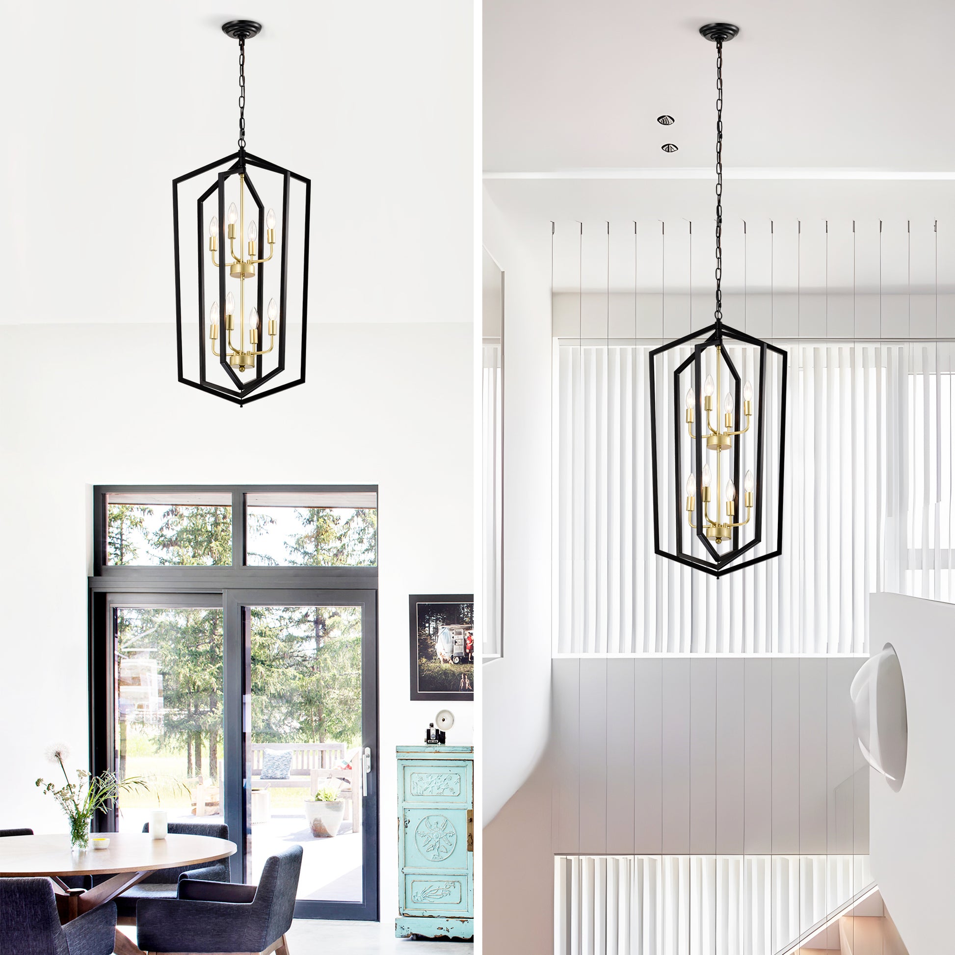 8 Light Lantern Tired Farmhouse Ceiling Hanging Light Black Chandelier Metal Modern Pendant Light Fixtures For Kitchen Island Dining Room Living Room Foyer Entryway E12 Bulbs Not Included Matte Black Ceiling Lights American Design,Luxury,Modern,Vintage