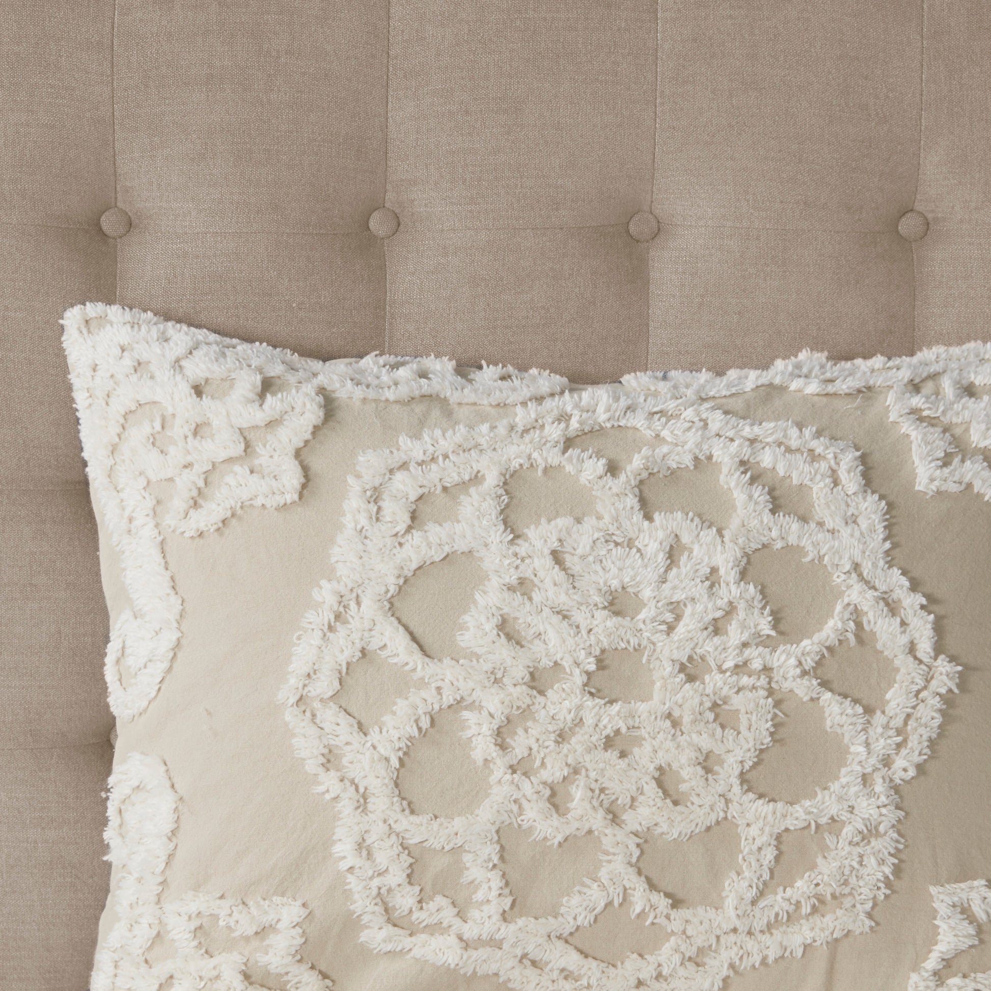 Tufted Cotton Chenille Medallion Comforter Set Taupe King Cal King King Taupe Polyester