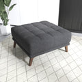 Addison Square Upholstered Ottoman Dark Gray Linen Wood Backless Solid Grey Mid Century Modern Square Armless Tufted Linen,Solid Wood