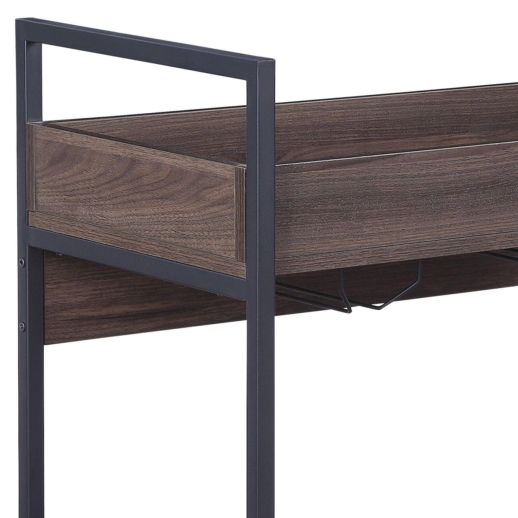 Jerrick Walnut & Black Finish Serving Cart Black,Walnut Metal,Synthetic Wood