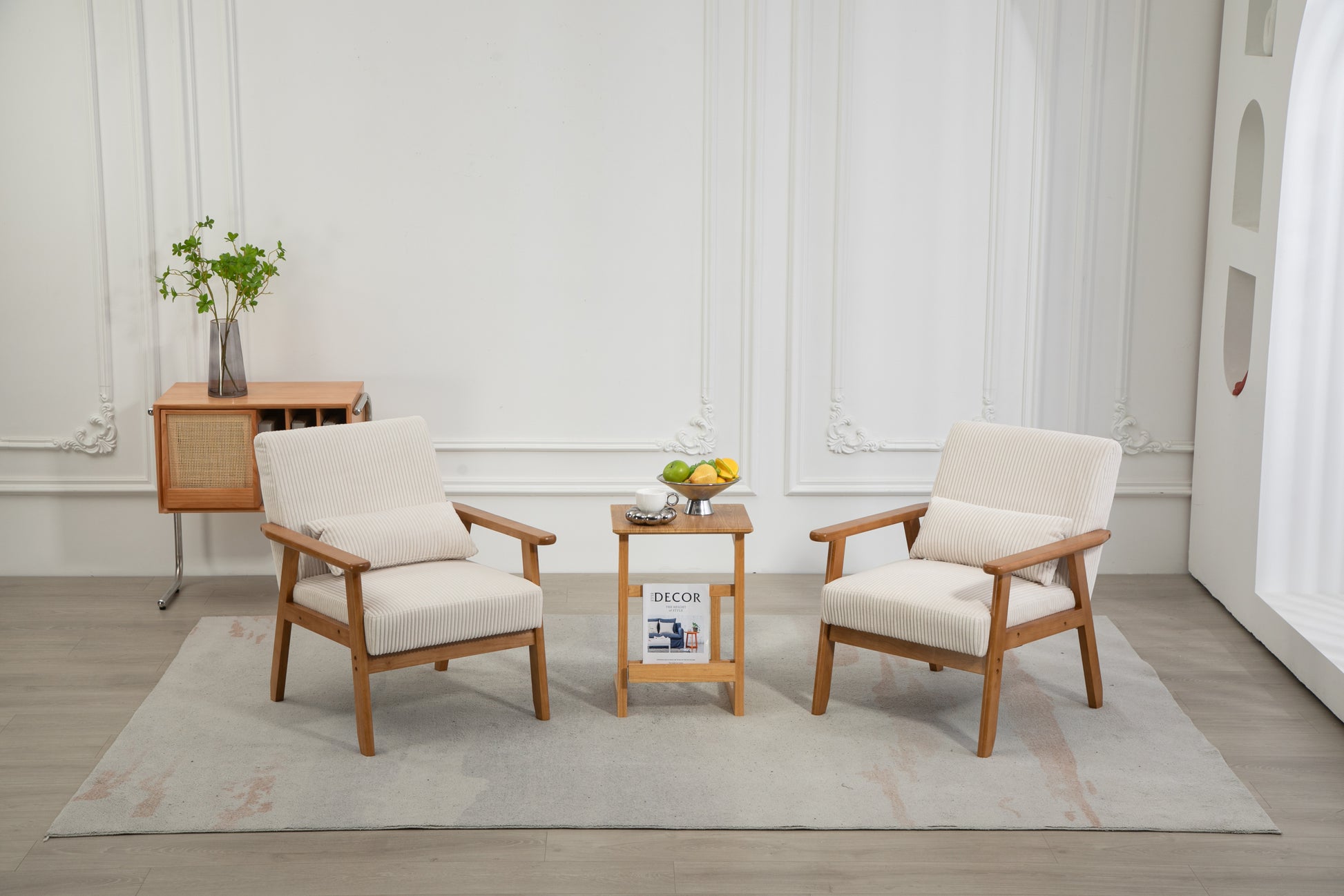 Leisure Chair With Solid Wood Armrest And Feet, Leisure Chair, Wood Frame, Velvet, Solid Rubber Wood Legs, Mid Century Modern Accent Chair, For Living Room Bedroom Studio Chair,Two Packs Beige Corduroy