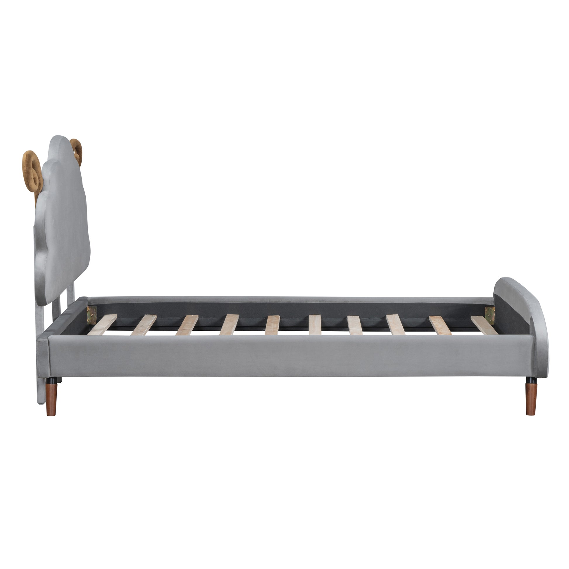 Twin Size Upholstered Platform Bed With Sheep Shaped Headboard, Gray Twin Gray Plywood