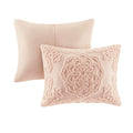 3 Piece Tufted Cotton Chenille Medallion Duvet Cover Set Queen Pink Cotton