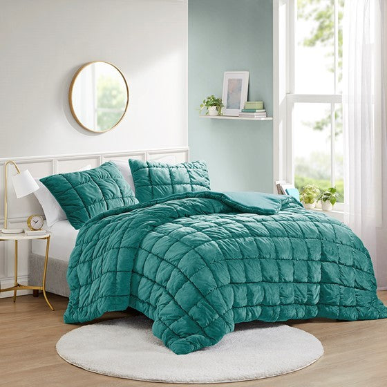 3 Piece Comforter Set King Teal Polyester