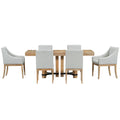 Rustic 7 Piece 76.4Inch Extendable Dining Table Set With 18Inch Removable Leaf, 2 Arm Chairs And 4 Armless Chairs, Natural Wood Dining Room Solid Wood Rubberwood Rectangular Dining Table With Chair Upholstered Chair Wood Natural Seats 6 Removable Leaf