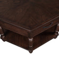 2 Tier Retro Hexagon Living Room Solid Wood Coffee Table With Shelf & Drawer, 36'' Mid Century Center Coffee Table For Living Room, Office. Light Espresso Light Espresso Pine