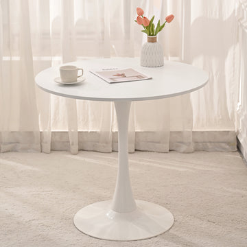 31.5" Round Dining Table, Mid Century White Tulip Table, Metal Base Pedestal Table For 2 4 Person,Easy Assembled Leisure Coffee Table White Dining Room Classic Round Kitchen & Dining Tables Polished